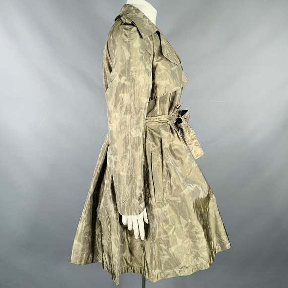 LANVIN 2011 Green Olive Polyester Silk Marbled Double Breasted Trench Coat - Picture 2 of 7
